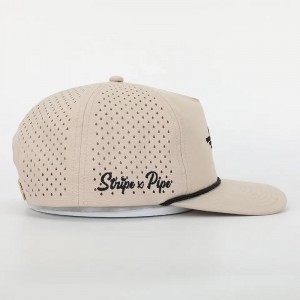 ขายส่งโลโก้ปักที่กำหนดเอง 5 Panel Hat Dad คุณภาพสูง Golf Gorras Golf, Laser Cut Hole Sport เชือกหมวกเบสบอลสีดำ