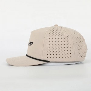 ขายส่งโลโก้ปักที่กำหนดเอง 5 Panel Hat Dad คุณภาพสูง Golf Gorras Golf, Laser Cut Hole Sport เชือกหมวกเบสบอลสีดำ
