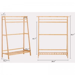 ชั้นวางหนักสำหรับแขวนเสื้อผ้าไม้ไผ่เสื้อโค้ทพื้นตู้เสื้อผ้าไม้ไผ่