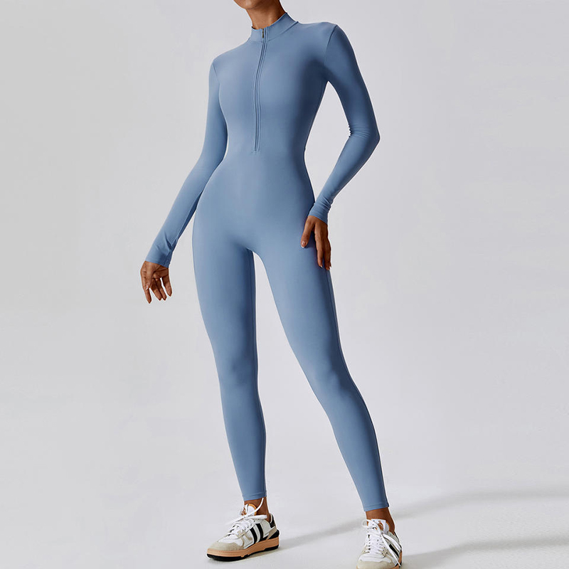 SC1072 ตัวอย่างฟรีซิปแขนยาวด้านบน One Piece Gym Wear Active Jumpsuit Yoga Workout Romper