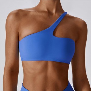SC10188 Cross Back Yoga Sports Bra กระแทกสูงเบาะสีน้ำเงินไหล่หนึ่งไหล่บราสปอร์ต