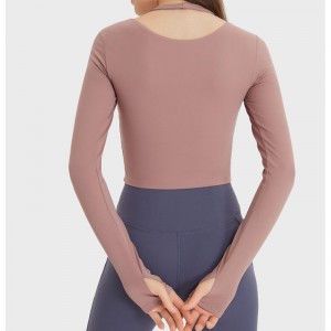 SC10273 โลโก้แบบกำหนดเองโยคะเสื้อยืดความฟิตวิ่งเสื้อยืดคอกลมเสื้อเชิ้ตผู้หญิงเสื้อเชิ้ตแขนยาวสำหรับผู้หญิง