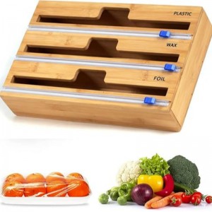3 in 1 wrap wrap with cutter, wrap พลาสติก, อลูมิเนียมฟอยล์และเครื่องจ่ายกระดาษขี้ผึ้งสำหรับลิ้นชักห้องครัว, ที่ยึดผู้จัดงานม้วนไม้ไผ่, เข้...