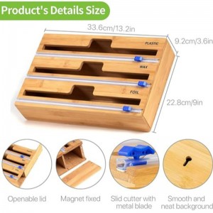 3 in 1 wrap wrap with cutter, wrap พลาสติก, อลูมิเนียมฟอยล์และเครื่องจ่ายกระดาษขี้ผึ้งสำหรับลิ้นชักห้องครัว, ที่ยึดผู้จัดงานม้วนไม้ไผ่, เข้...