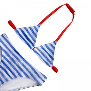 Halterneck Striped Letter Print Color Matching Swimsuit ของเด็ก ๆ