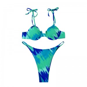 ลูกไม้ Up Halter Round Cup Cute Cute Turquoise Print Split swewsit