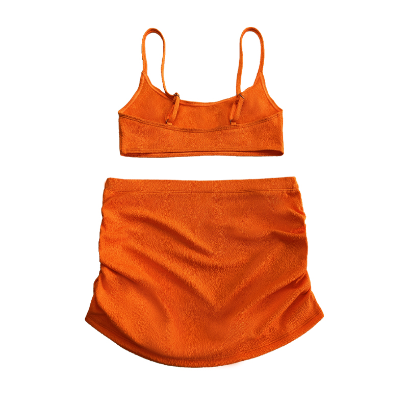 ผ้าเครปสีส้มเสื้อเบาส์วาดกระโปรงจีบเซ็กซี่สองชิ้นชุดว่ายน้ำ