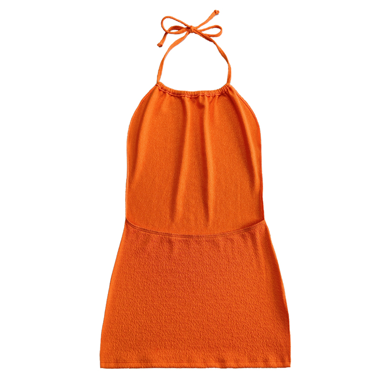 ชุดสระว่ายน้ำสายรัดผ้าสระสีส้ม