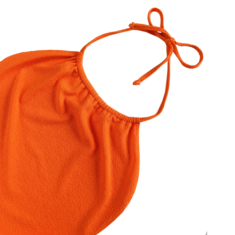 ชุดสระว่ายน้ำสายรัดผ้าสระสีส้ม