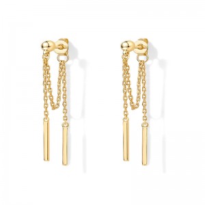 Hongde 18K Gold Plated 925เงินสเตอร์ลิงDangling CHAIN ​​Studs Cubic Zirconia Ball Threader Earscapesต่างหู