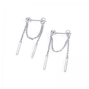 Hongde 18K Gold Plated 925เงินสเตอร์ลิงDangling CHAIN ​​Studs Cubic Zirconia Ball Threader Earscapesต่างหู