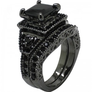 Hongde Black ONYX Princess CUT ครบรอบงานแต่งงานแหวนเพชรสำหรับผู้หญิงสำหรับ Man