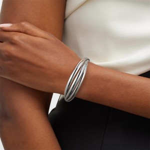 Hongde Classic เรียบง่ายหลายแบบ-ชั้นเงิน-สร้อยข้อมือเปิดชุบทอง