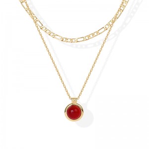 สร้อยคอชั้น Hongde Golden Harmony 1-----14K Gold Plated Layered สร้อยคอผู้หญิงอัญมณีจี้ Figaro CHAIN ​​สร้อยคอ Carnelian,Aventurine สีเขียว,Malachite Layering สร้อยคอ