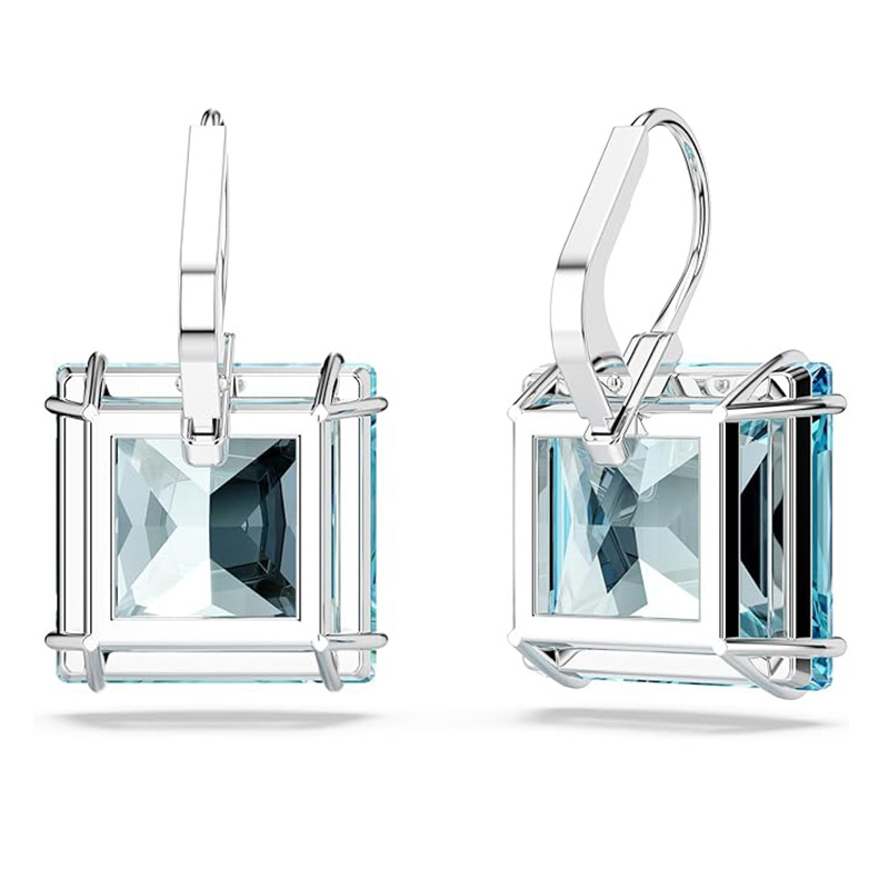 Ocean Blue Crystal Square ต่างหู Swarovski Millenia ต่างหู คริสตัลทรงสี่เหลี่ยม สีน้ำเงิน ชุบโรเดียม