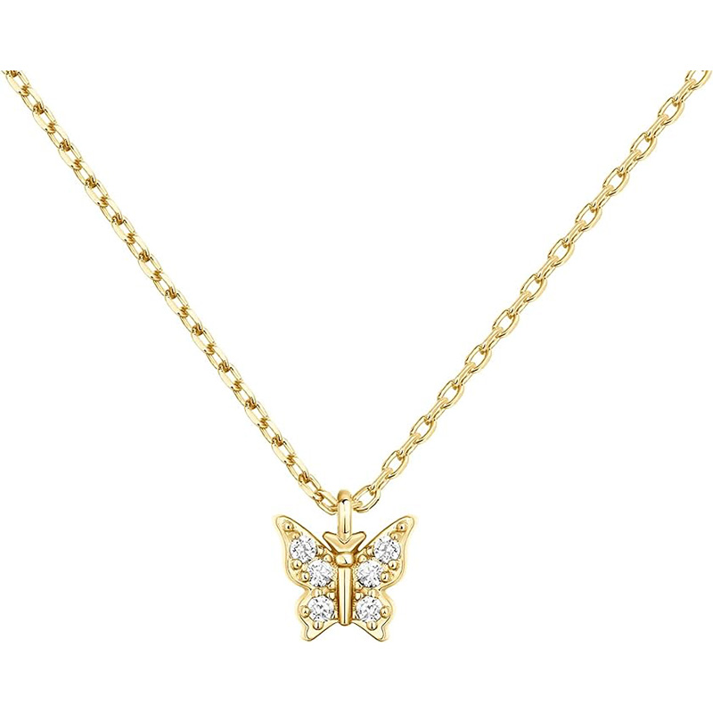 14K Gold Plated Dainty Cubic Zirconia จี้สร้อยคอผู้หญิงจี้ผีเสื้อ Layering สร้อยคอโซ่