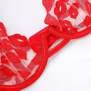 ชุดชั้นในเซ็กซี่ - เป็นพิเศษ-บางด้วยการเย็บปักถักร้อยริมฝีปากสีแดงและลูกไม้ มัน\\ชุดชั้นในชุดสำหรับหน้าอกขนาดใหญ่ที่ทำให้ด...