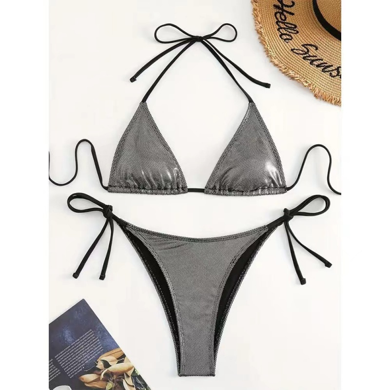 ใหม่ 2025 ยุโรปและอเมริกัน-สไตล์แข็ง-Color Laced Sexy Two-ชุดว่ายน้ำชิ้นสำหรับผู้หญิง สาม-ชิ้นบิกินี่ชายหาดในสีเมทัลลิก 8865 ราคา:$79.99
