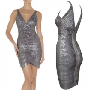 Summer Printed Gold Knit Double V Suspenders กระโปรงชุดผ้าพันแผลแน่น