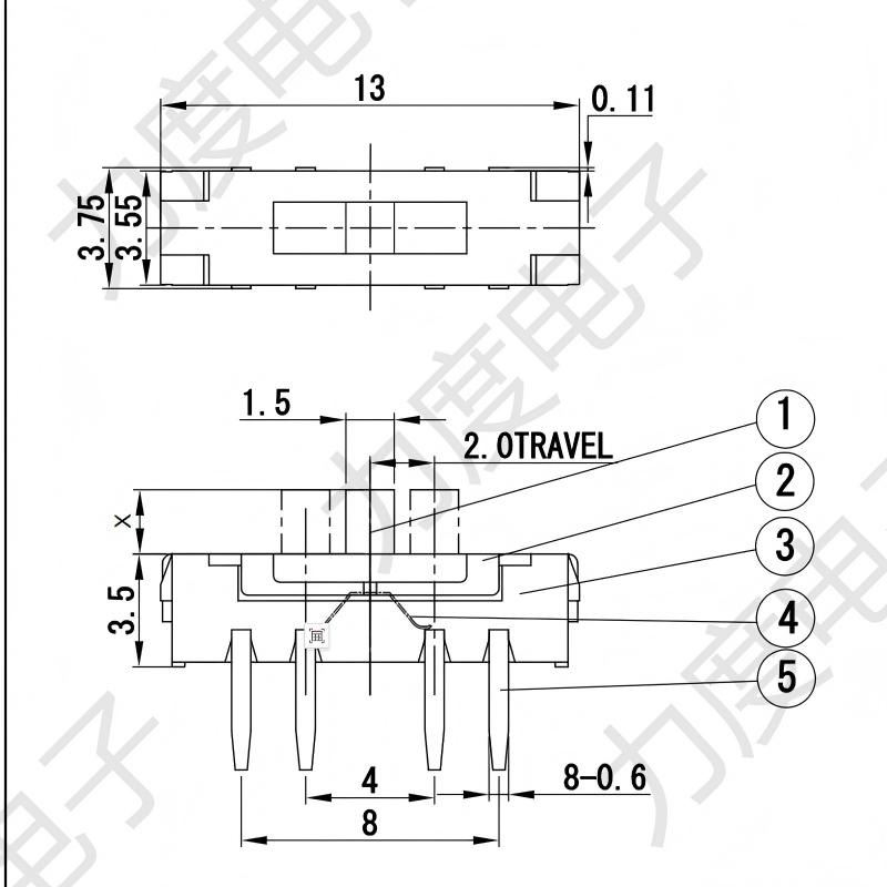 สวิตช์เลื่อน MSS-23D19 แปด-ปักหมุดแนวนอน/สวิตช์แนวตั้งถูกตรึงไว้/ไม่มีพินสาม-ตำแหน่ง
